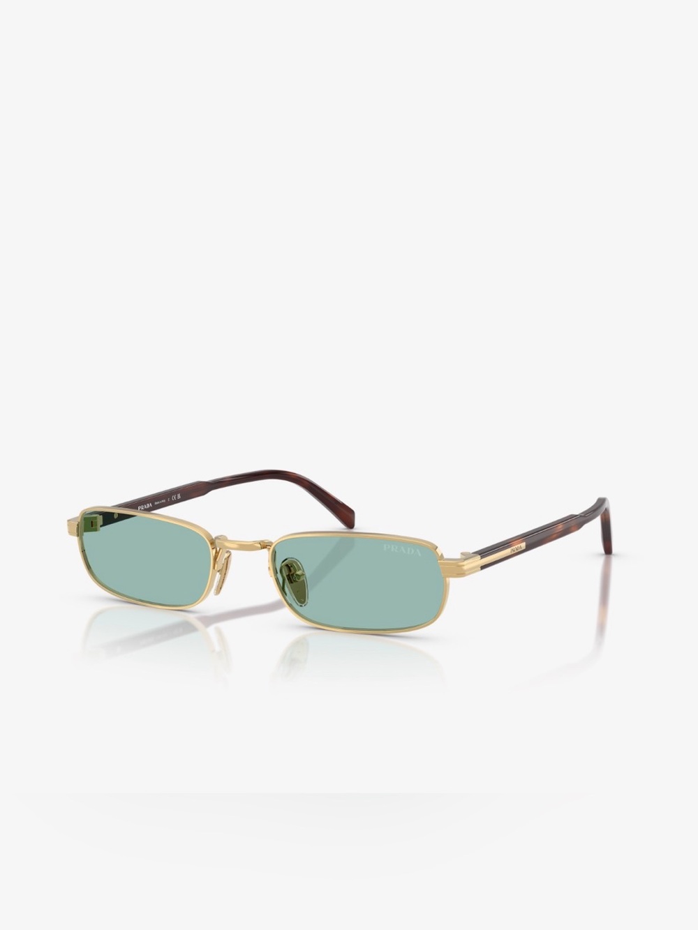 Prada Gold Frame Green Lens Sunglasses with Tortoiseshell Temples - Men